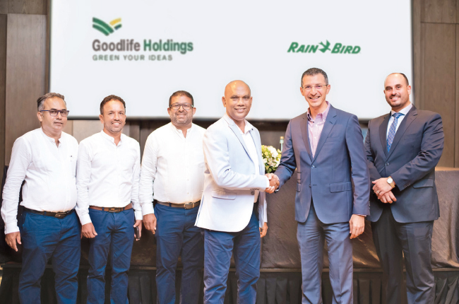 Goodlife Holdings and Rain Bird International leadership at the partnership announcement in Colombo