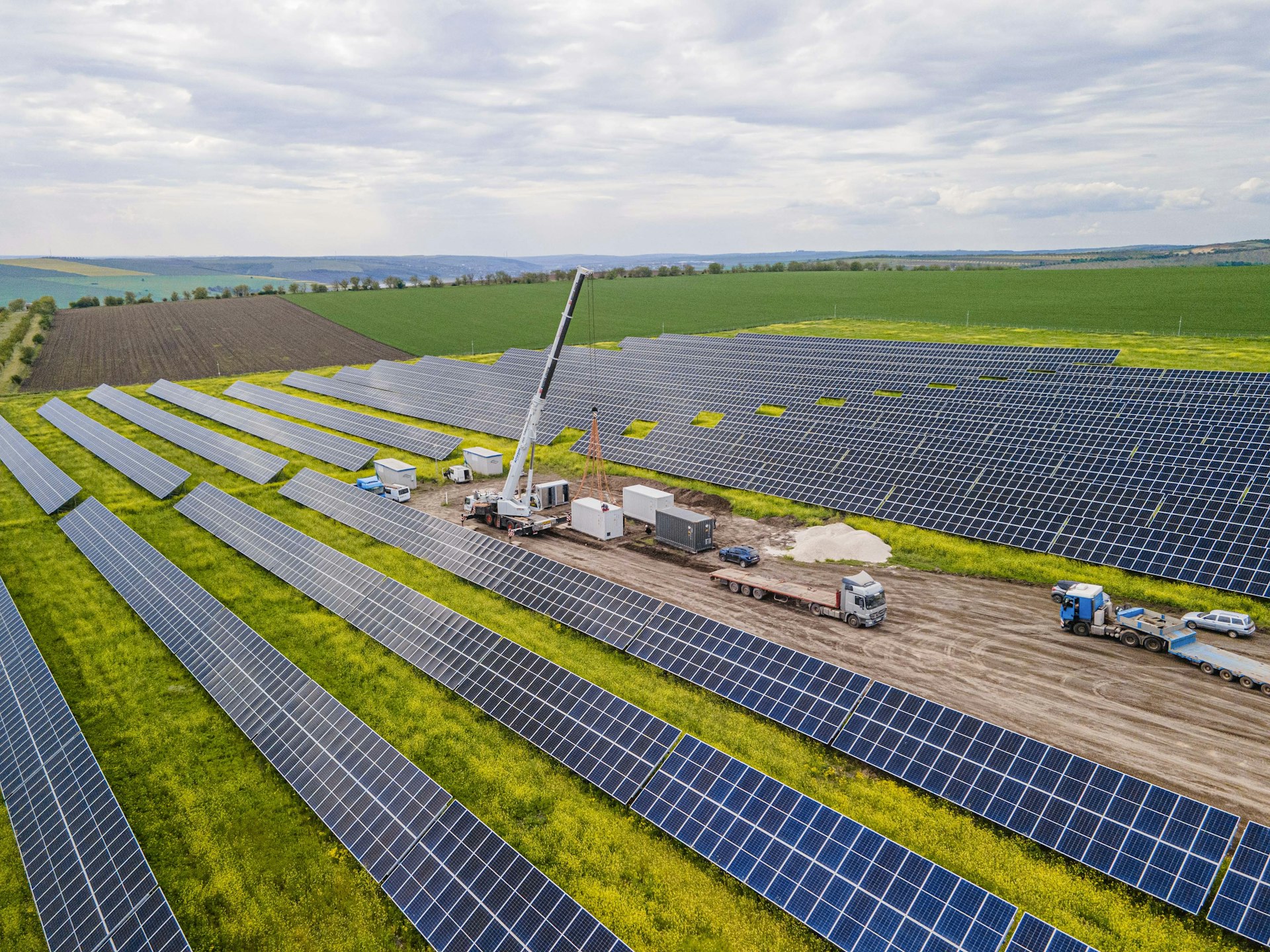 Solar panel array powering agricultural water pumping
